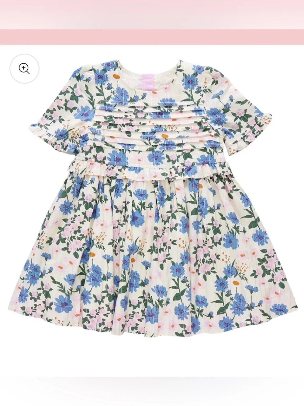 PINK CHICKEN Girls Floral Blue & White Pleated Summer Dress